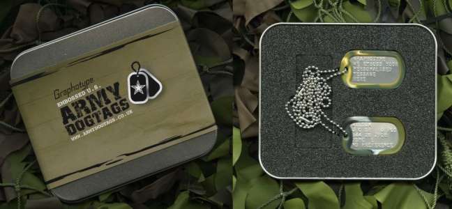 Personalised US army dog tags with custom embossed message